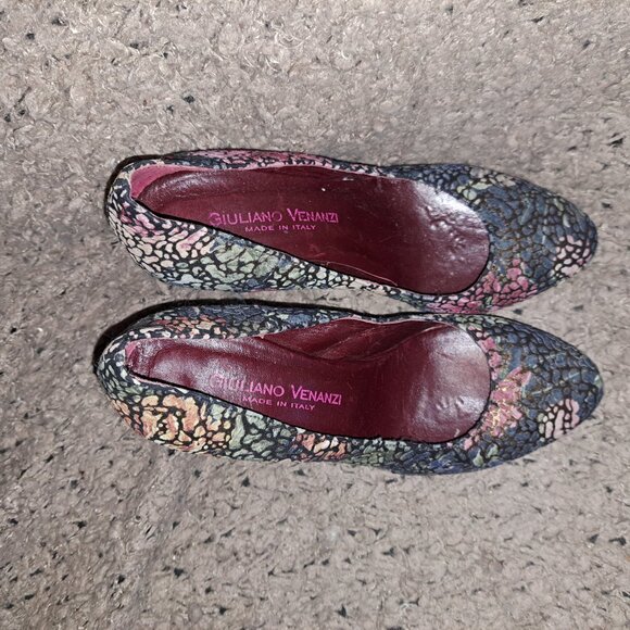 GIULIANO VENANZI Italy-Crackled Nubuck Colorful Florals-Platform-Sz 8-Excellent - Picture 7 of 8